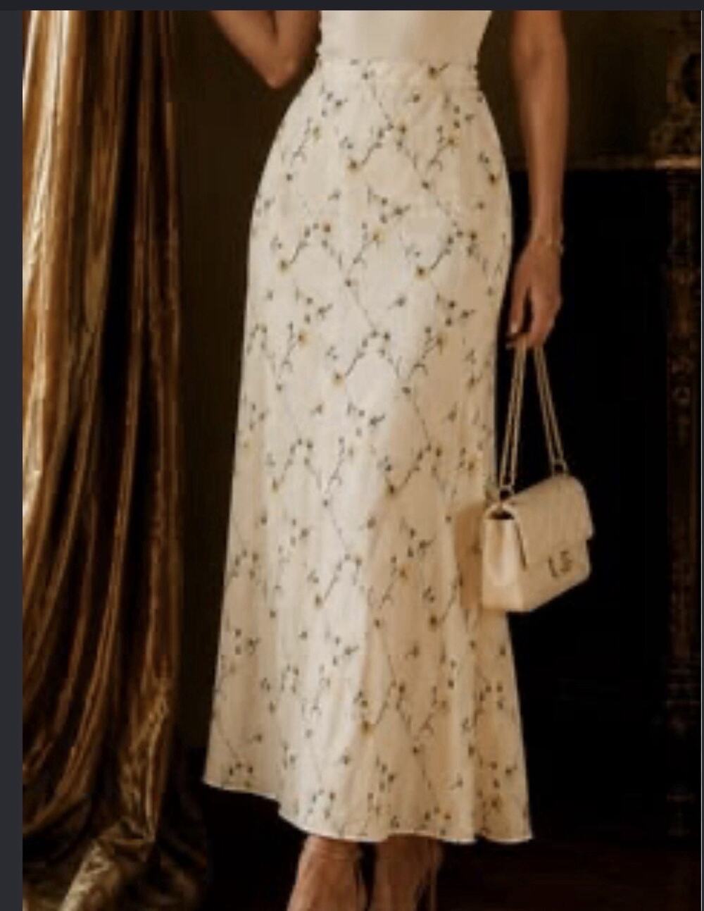 Abercrombie & Fitch Maxi Skirt Medium Ivory Floral Crinkle Feminine Long